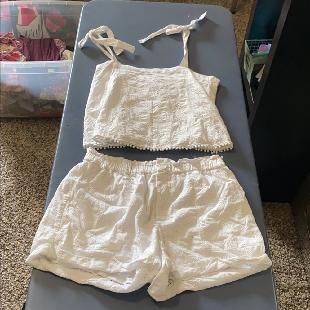 White eyelet two piece set
